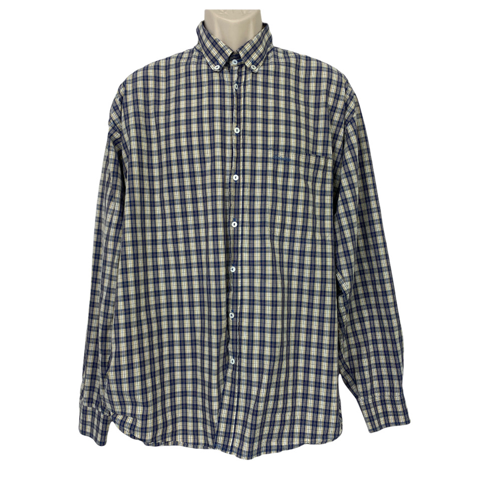 Lodenfrey Button Down Shirt Size 43 L/XL Mens 50" Chest Plaid Long Sleeve Blue